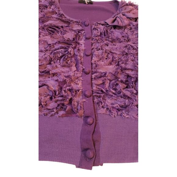 Ryu Knit Cardigan Sweater‎ Purple flower Appliqué fine knit shrug top Size M - Picture 4 of 16